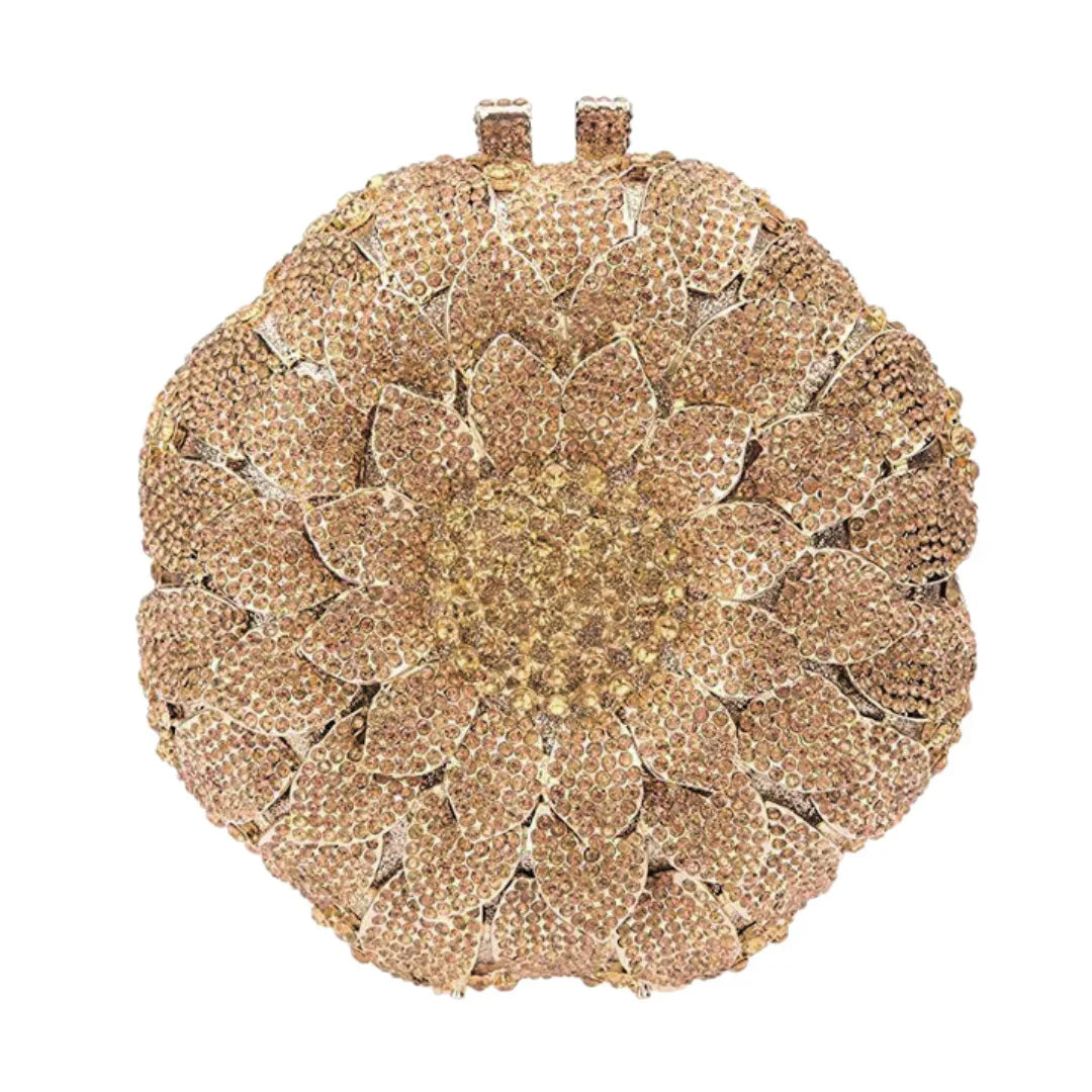 Sunflower Rhinestone Evening Bag, Bridal Wedding Clutch, Handcrafted Floral Party Bag, Crystal Clutch Purse for Formal Events