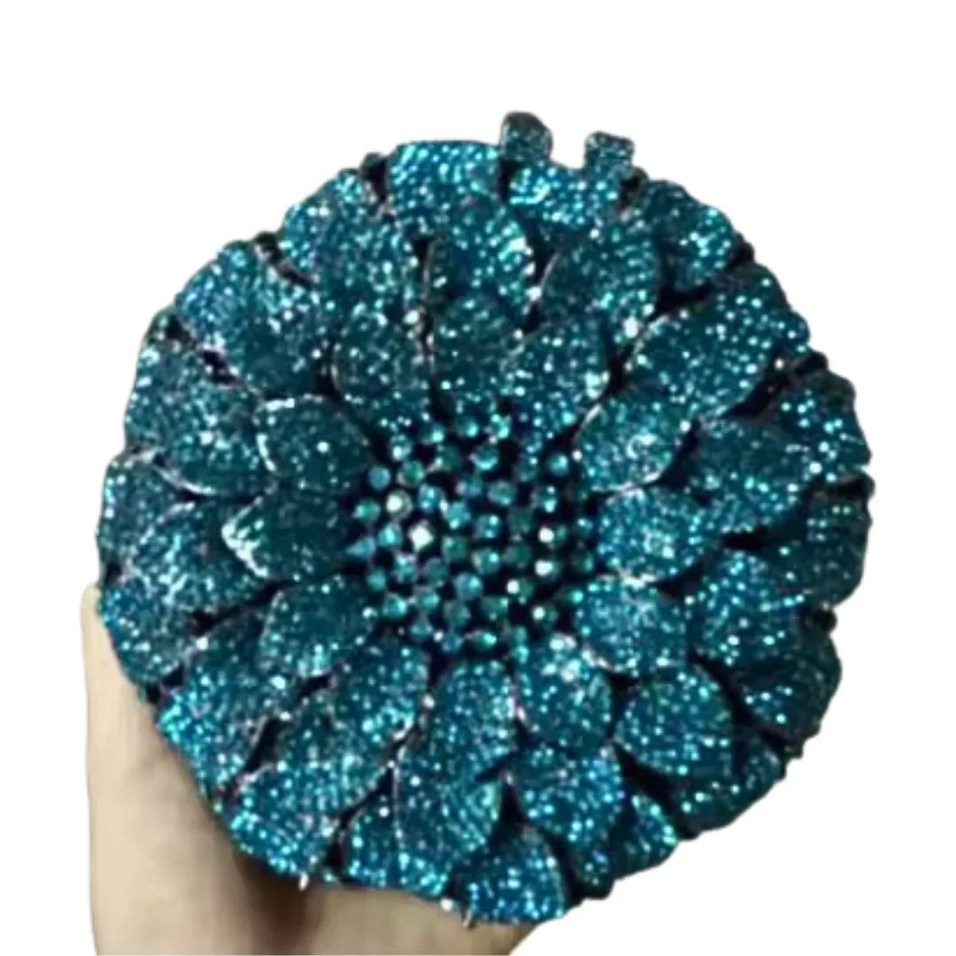 Sunflower Rhinestone Evening Bag, Bridal Wedding Clutch, Handcrafted Floral Party Bag, Crystal Clutch Purse for Formal Events