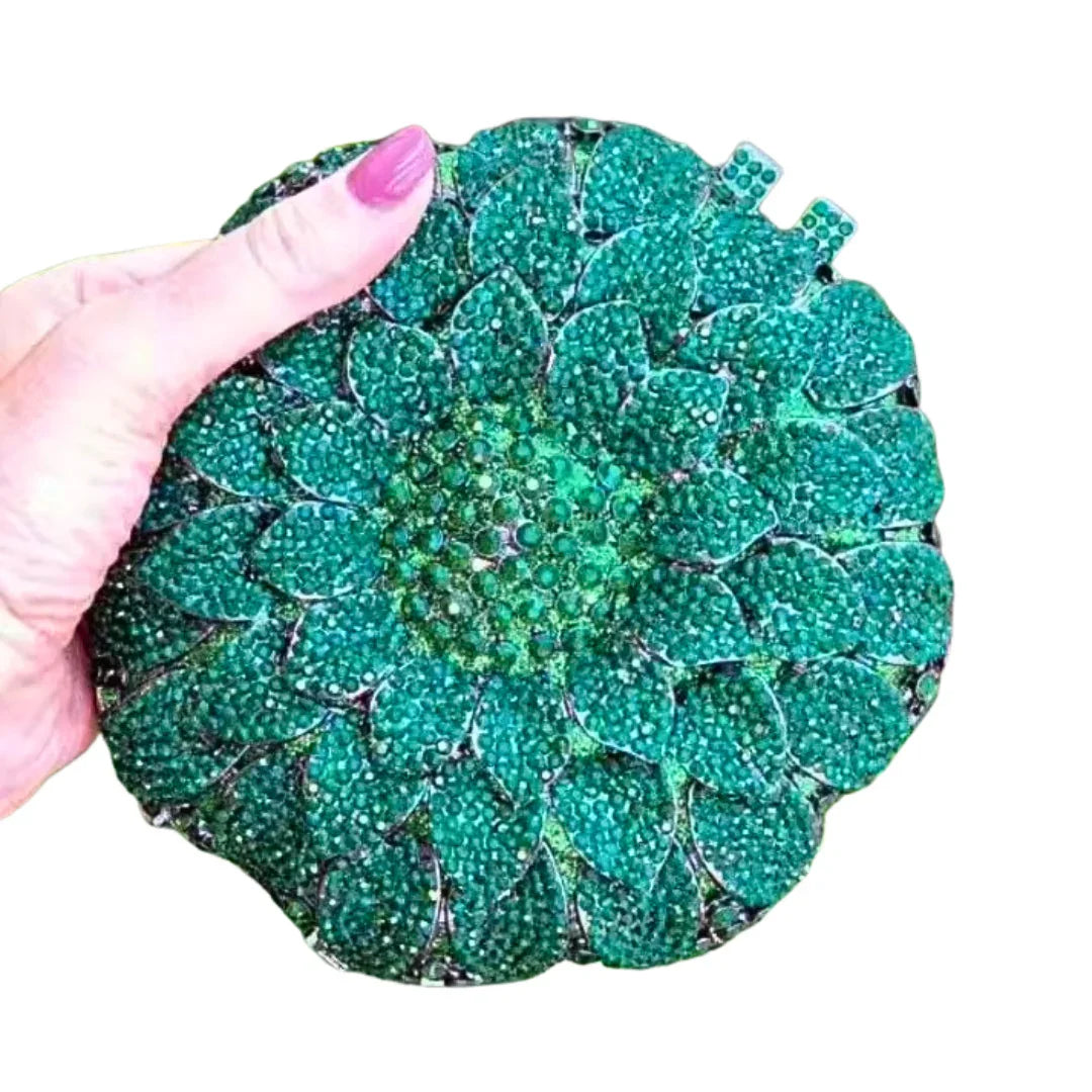 Sunflower Rhinestone Evening Bag, Bridal Wedding Clutch, Handcrafted Floral Party Bag, Crystal Clutch Purse for Formal Events