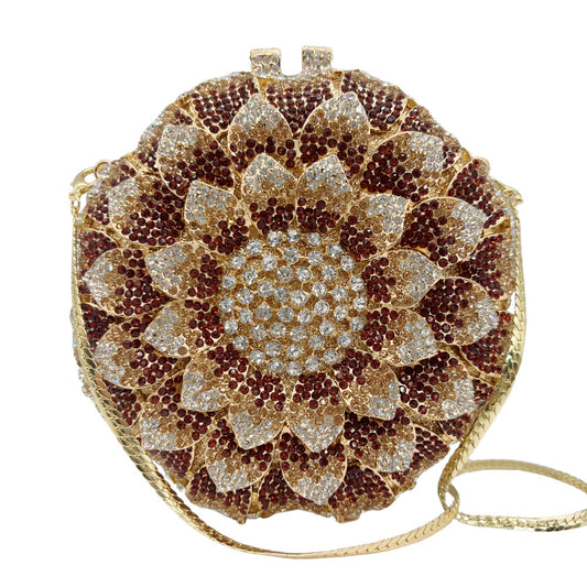 Sunflower Rhinestone Evening Bag, Bridal Wedding Clutch, Handcrafted Floral Party Bag, Crystal Clutch Purse for Formal Events