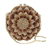Sunflower Rhinestone Evening Bag, Bridal Wedding Clutch, Handcrafted Floral Party Bag, Crystal Clutch Purse for Formal Events