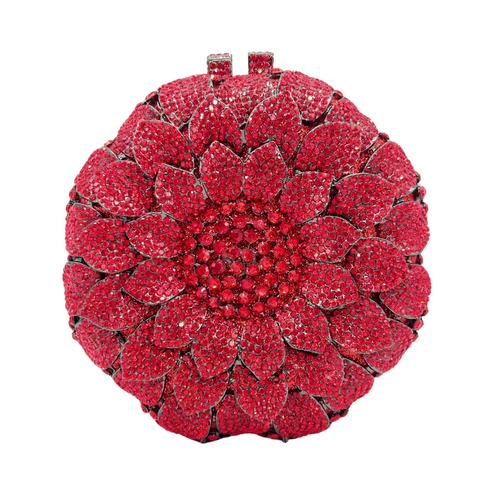 Sunflower Rhinestone Evening Bag, Bridal Wedding Clutch, Handcrafted Floral Party Bag, Crystal Clutch Purse for Formal Events