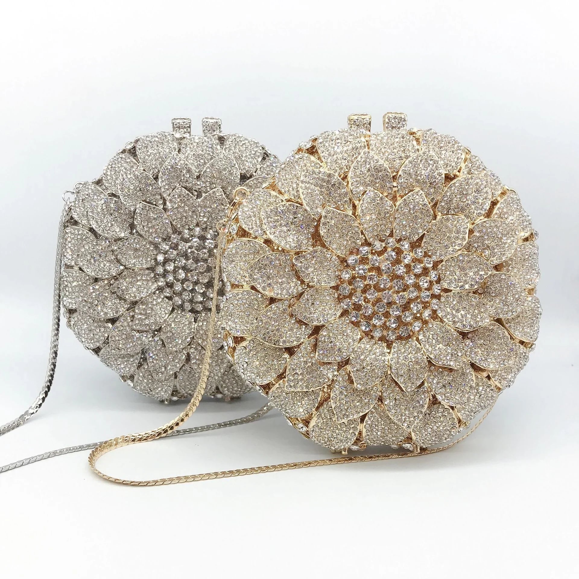 Sunflower Rhinestone Evening Bag, Bridal Wedding Clutch, Handcrafted Floral Party Bag, Crystal Clutch Purse for Formal Events