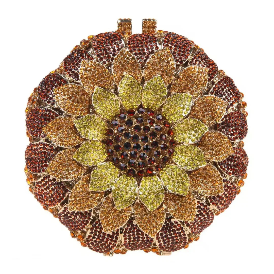 Sunflower Rhinestone Evening Bag, Bridal Wedding Clutch, Handcrafted Floral Party Bag, Crystal Clutch Purse for Formal Events
