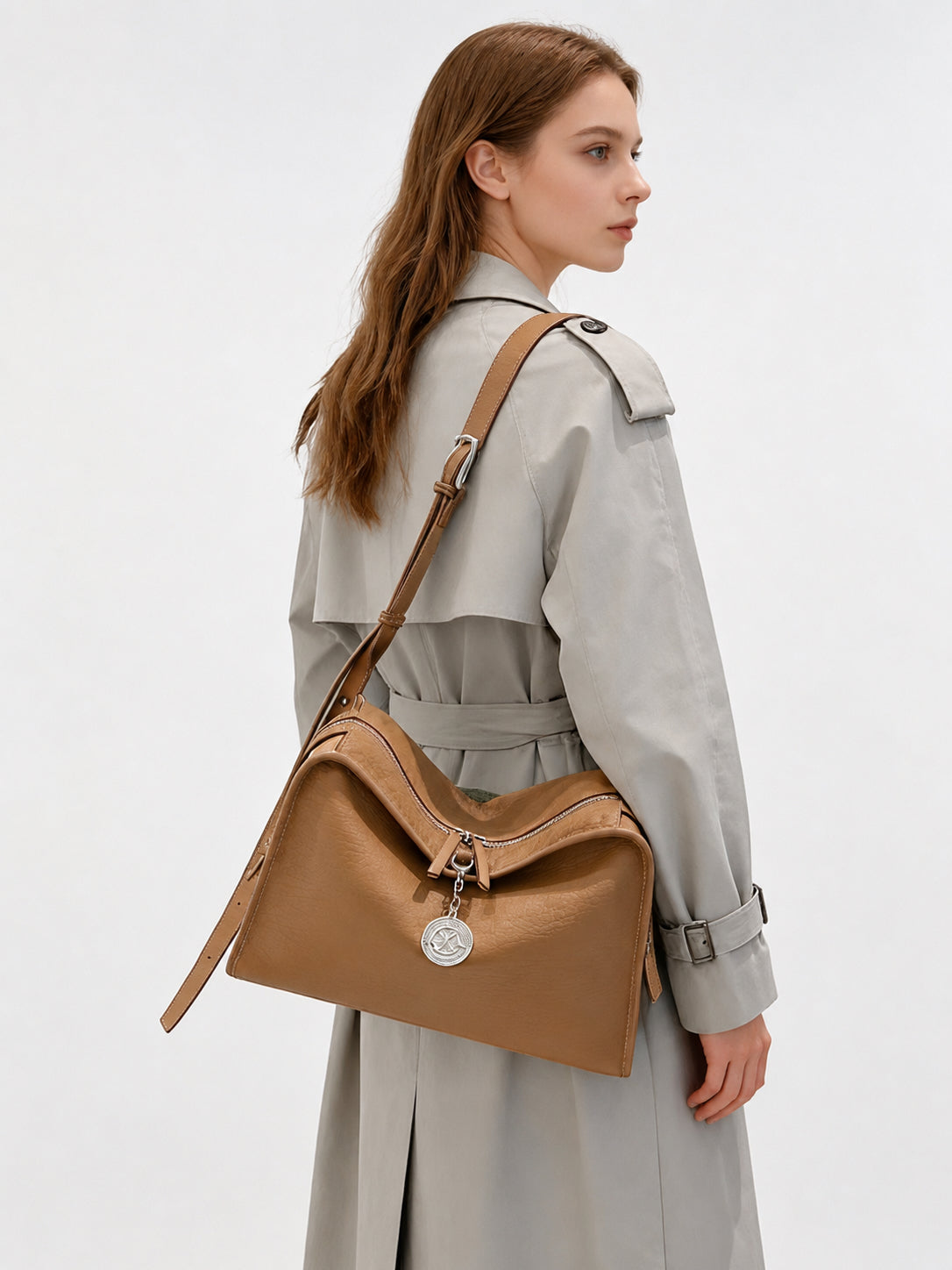 Textured Full Grain Cowhide Leather Boston Bag | Women's Shoulder & Crossbody Bag