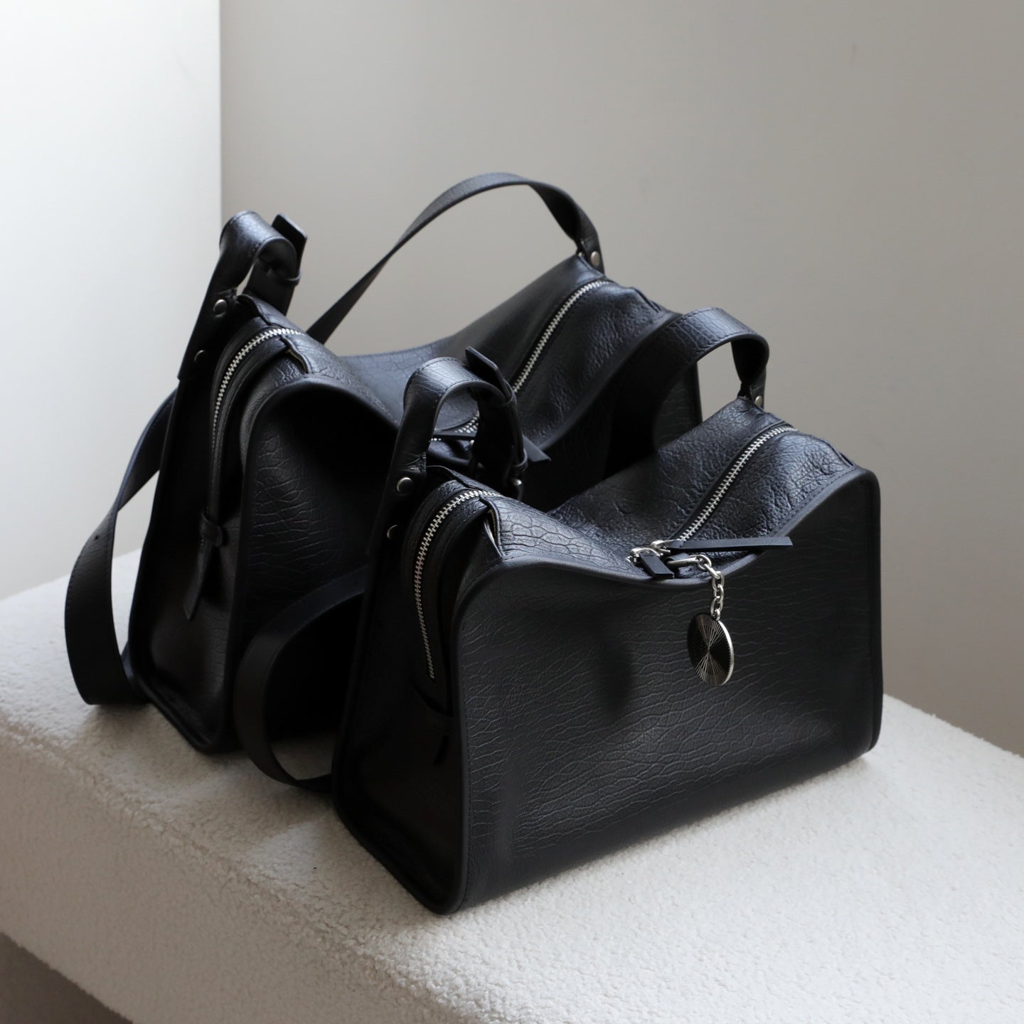 Textured Full Grain Cowhide Leather Boston Bag | Women's Shoulder & Crossbody Bag