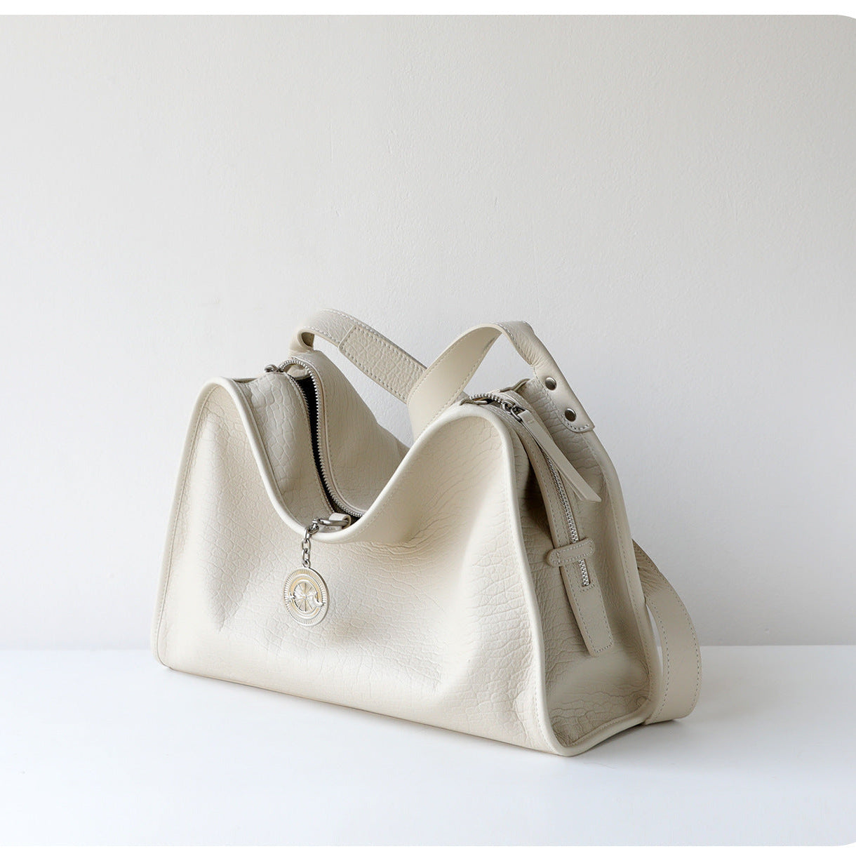 Textured Full Grain Cowhide Leather Boston Bag | Women's Shoulder & Crossbody Bag
