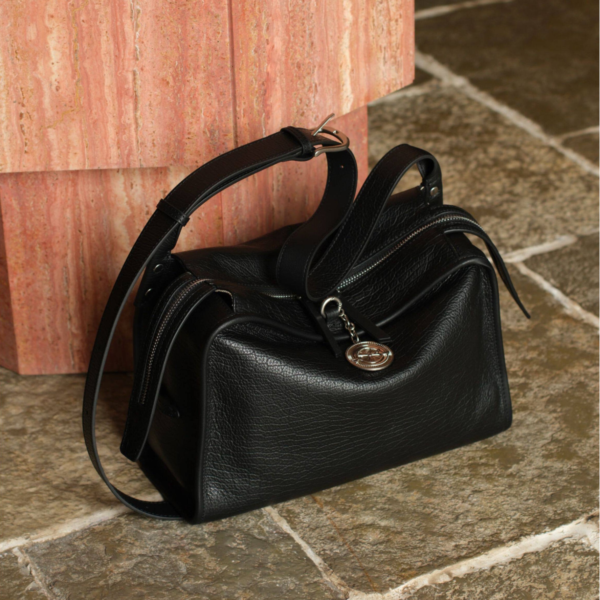 Textured Full Grain Cowhide Leather Boston Bag | Women's Shoulder & Crossbody Bag