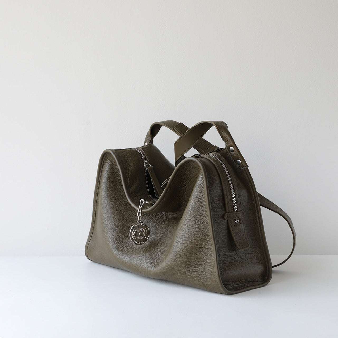 Textured Full Grain Cowhide Leather Boston Bag | Women's Shoulder & Crossbody Bag