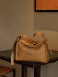 Textured Full Grain Cowhide Leather Boston Bag | Women's Shoulder & Crossbody Bag