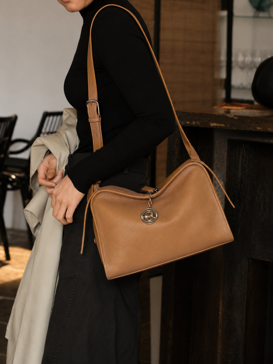 Textured Full Grain Cowhide Leather Boston Bag | Women's Shoulder & Crossbody Bag