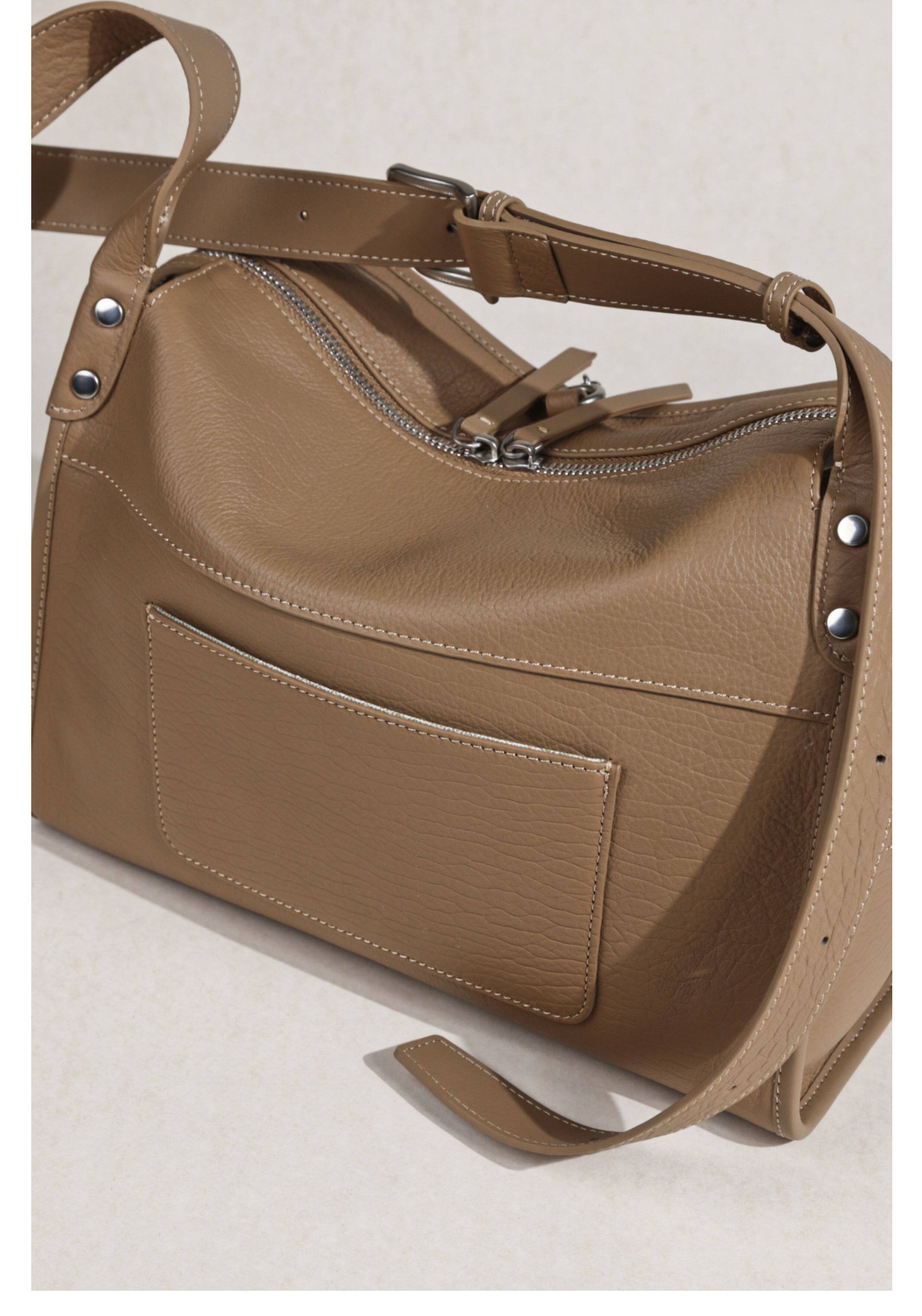 Textured Full Grain Cowhide Leather Boston Bag | Women's Shoulder & Crossbody Bag