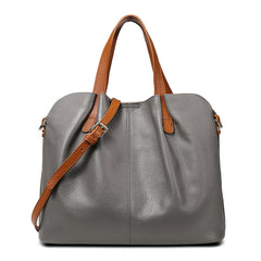 Two Tone Pebbled Leather Commuter Shoulder Bag for Women, Soft Genuine Leather Slouchy Shoulder & Handbag