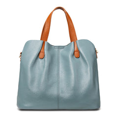 Two Tone Pebbled Leather Commuter Shoulder Bag for Women, Soft Genuine Leather Slouchy Shoulder & Handbag