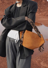 Unique Design Genuine Leather Large Tote Bucket Bag for Women | Suede Leather Autumn Tassel Bucket Bag