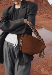 Unique Design Genuine Leather Large Tote Bucket Bag for Women | Suede Leather Autumn Tassel Bucket Bag