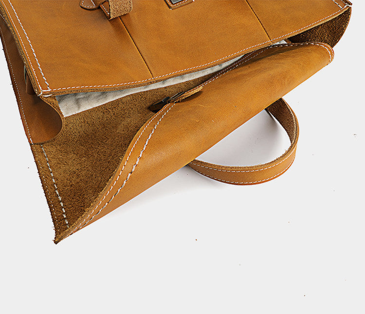 Vegetable-Tanned Full Grain Leather Briefcase – 15" Laptop Bag | Handcrafted Flap-Over Work Bag with Crossbody Strap