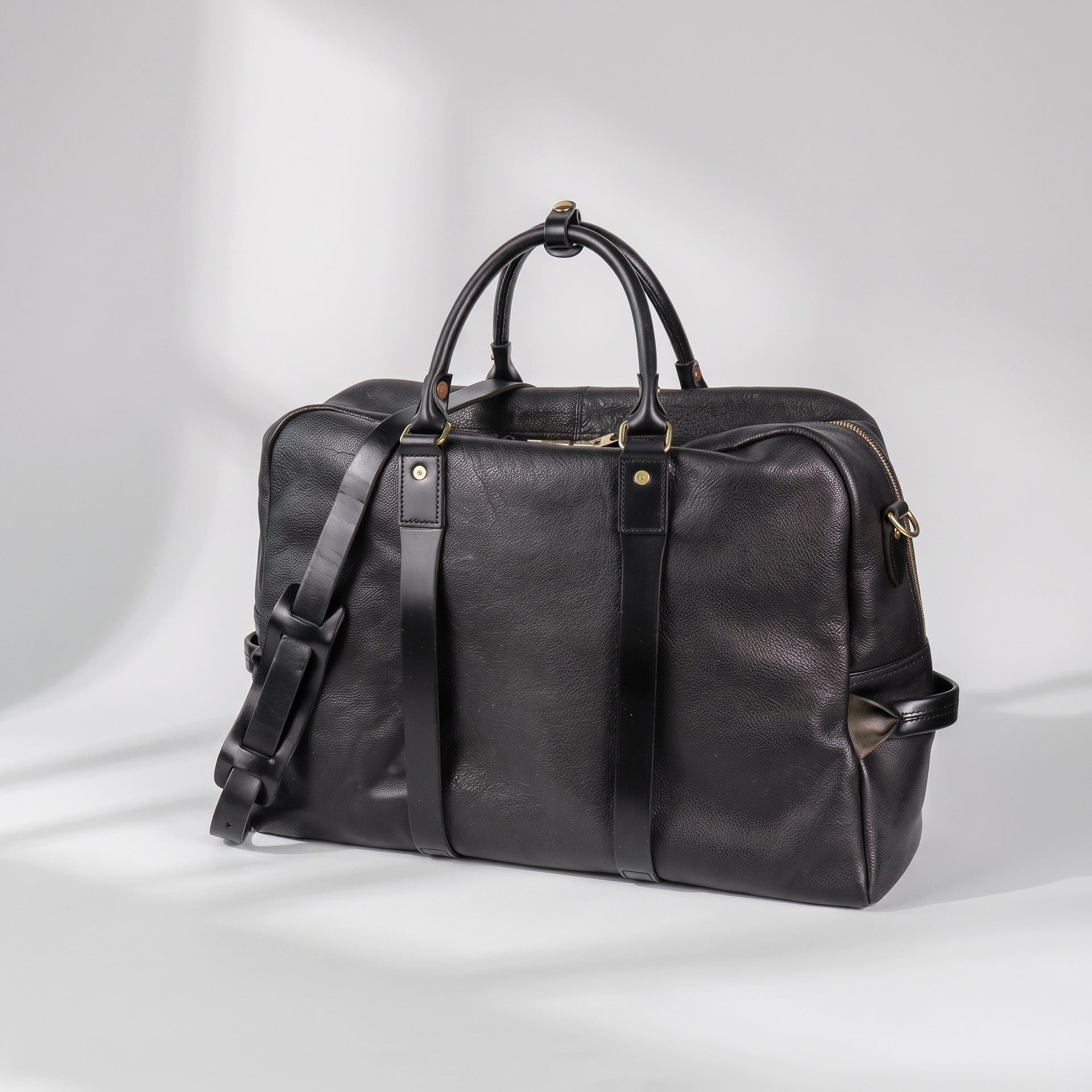 Vegetable Tanned Italian Full Grain Leather Travel Bag | Handcrafted Vintage Minimalist Business Duffel & Shoulder Bag