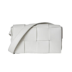 Versatile Calfskin Leather Squared Woven Bag with Interchangeable Gold Chain and Leather Straps, Minimalist Crossbody Bag, Waist Bag