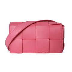 Versatile Calfskin Leather Squared Woven Bag with Interchangeable Gold Chain and Leather Straps, Minimalist Crossbody Bag, Waist Bag