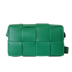 Versatile Calfskin Leather Squared Woven Bag with Interchangeable Gold Chain and Leather Straps, Minimalist Crossbody Bag, Waist Bag