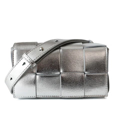 Versatile Calfskin Leather Squared Woven Bag with Interchangeable Gold Chain and Leather Straps, Minimalist Crossbody Bag, Waist Bag