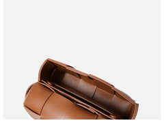 Versatile Calfskin Leather Squared Woven Bag with Interchangeable Gold Chain and Leather Straps, Minimalist Crossbody Bag, Waist Bag