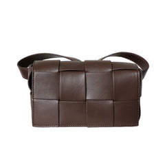 Versatile Calfskin Leather Squared Woven Bag with Interchangeable Gold Chain and Leather Straps, Minimalist Crossbody Bag, Waist Bag
