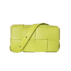 Versatile Calfskin Leather Squared Woven Bag with Interchangeable Gold Chain and Leather Straps, Minimalist Crossbody Bag, Waist Bag