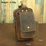 Vintage Crazy Horse Leather Waist Bag – Genuine Cowhide Belt Pouch, Multifunction 7-Inch Phone Holster Bag, Retro Crossbody Fanny Pack for Men