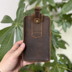 Vintage Crazy Horse Leather Waist Bag – Genuine Cowhide Belt Pouch, Multifunction 7-Inch Phone Holster Bag, Retro Crossbody Fanny Pack for Men
