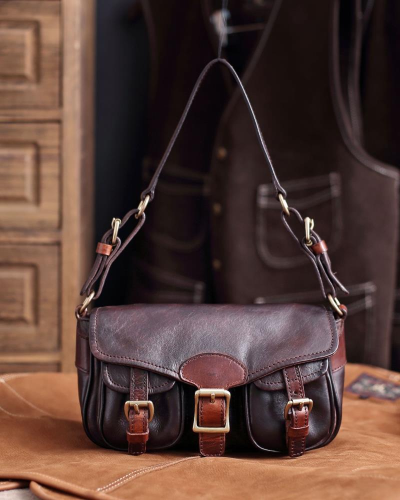Vintage Distressed Leather Saddle Bag | Unisex Crossbody Shoulder Bag | Full Grain Cowhide Handbag