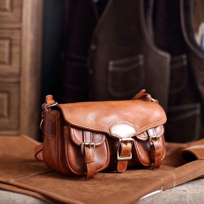 Vintage Distressed Leather Saddle Bag | Unisex Crossbody Shoulder Bag | Full Grain Cowhide Handbag