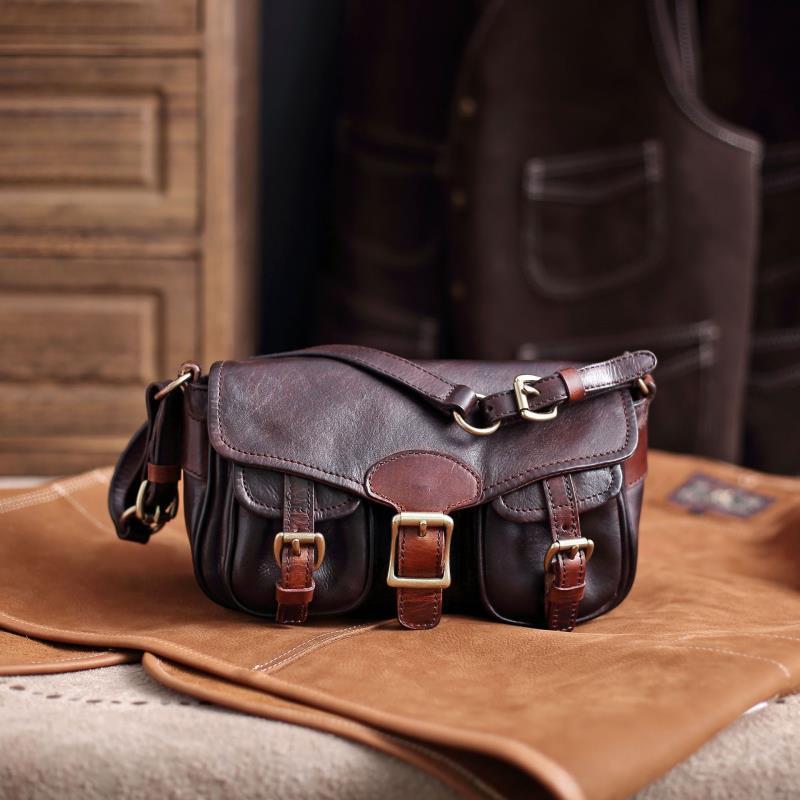 Vintage Distressed Leather Saddle Bag | Unisex Crossbody Shoulder Bag | Full Grain Cowhide Handbag