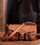 Vintage Distressed Leather Saddle Bag | Unisex Crossbody Shoulder Bag | Full Grain Cowhide Handbag