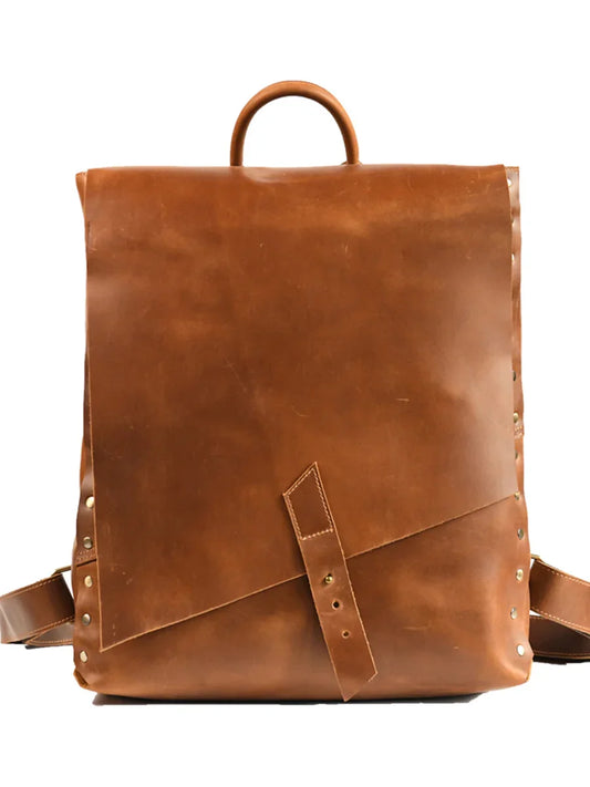 Vintage Full Grain Leather Backpack, Handmade Rustic Laptop Rucksack for Men or Women | 17" Laptop Travel Bag