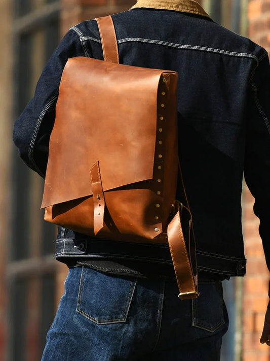 Vintage Full Grain Leather Backpack, Handmade Rustic Laptop Rucksack for Men or Women | 17" Laptop Travel Bag