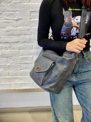 Vintage Full Grain Leather Hobo Shoulder Bag ｜ Handcrafted Cowhide Leather Bucket Bag