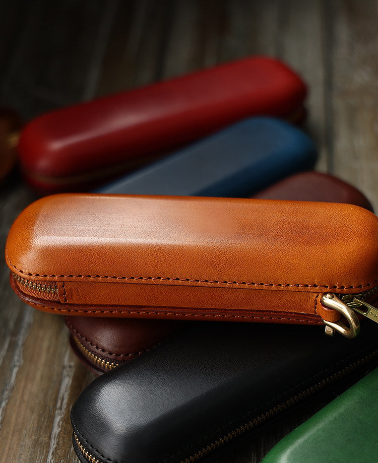 Vintage Leather Glasses Case | Cowhide Leather Zip Eyewear Case