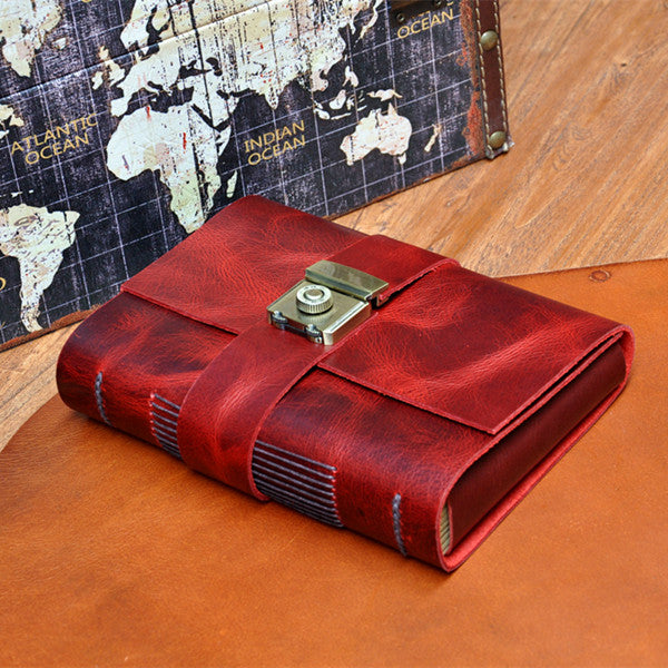 Vintage Leather Journal with Combination Lock | Handmade Full Grain Leather Diary Notebook