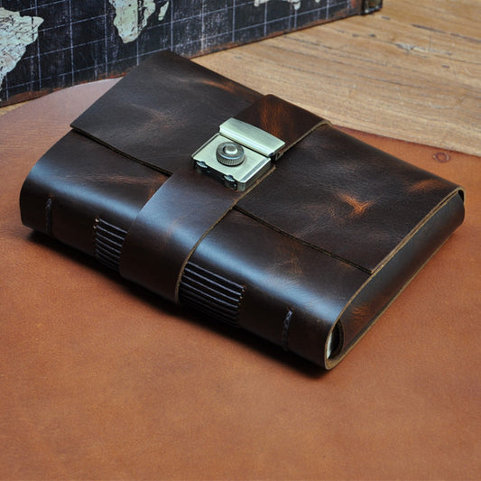 Vintage Leather Journal with Combination Lock | Handmade Full Grain Leather Diary Notebook