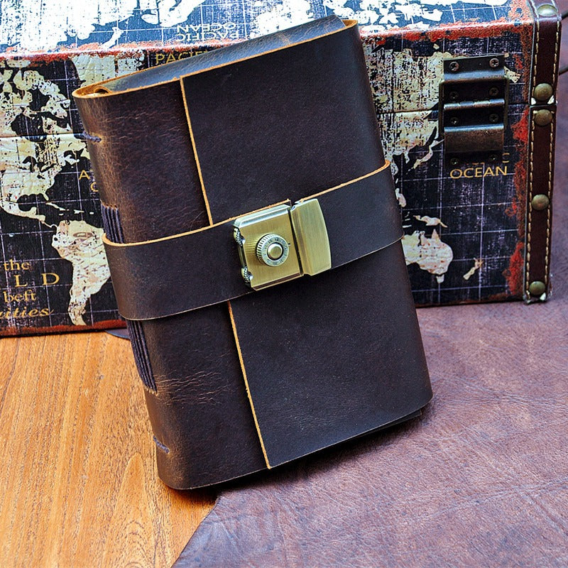 Vintage Leather Journal with Combination Lock | Handmade Full Grain Leather Diary Notebook