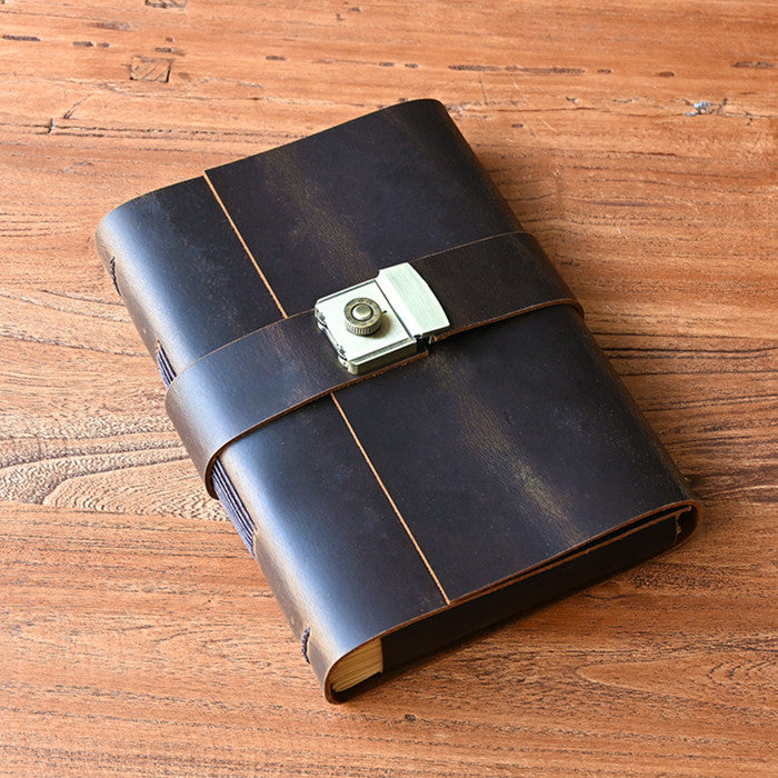 Vintage Leather Journal with Combination Lock | Handmade Full Grain Leather Diary Notebook