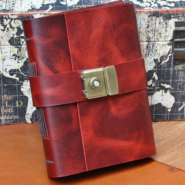 Vintage Leather Journal with Combination Lock | Handmade Full Grain Leather Diary Notebook
