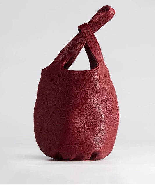Vintage Leather Knot-Handle Bucket Bag | Handmade Soft Cowhide Mini Handbag