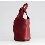Vintage Leather Knot-Handle Bucket Bag | Handmade Soft Cowhide Mini Handbag