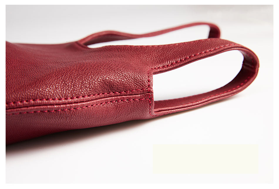 Vintage Leather Knot-Handle Bucket Bag | Handmade Soft Cowhide Mini Handbag