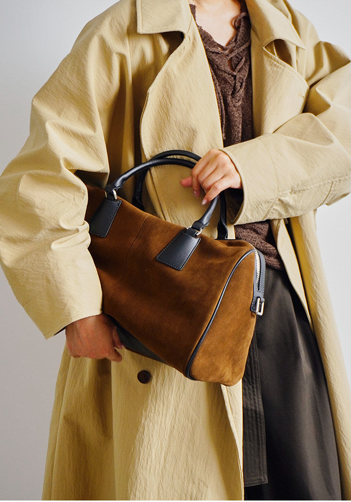 Vintage Suede Boston Bag for Women | Maillard-Tone Pillow Handbag with Detachable Strap | Niche Handcrafted Commuter Crossbody Bag