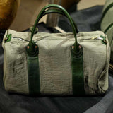 Washed Cotton Weekender Bag with Leather Accents | Women Leather Duffle Bag | Mens Travel Bag, Carry-On Bag, Leather Weekend Bag, Leather Gym Bag
