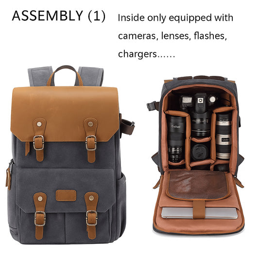Waterproof Camera Bag Purse, Leather DSLR Bag | Anti-Theft Canvas Camera Backpack with USB Charging for Travel & Outdoor